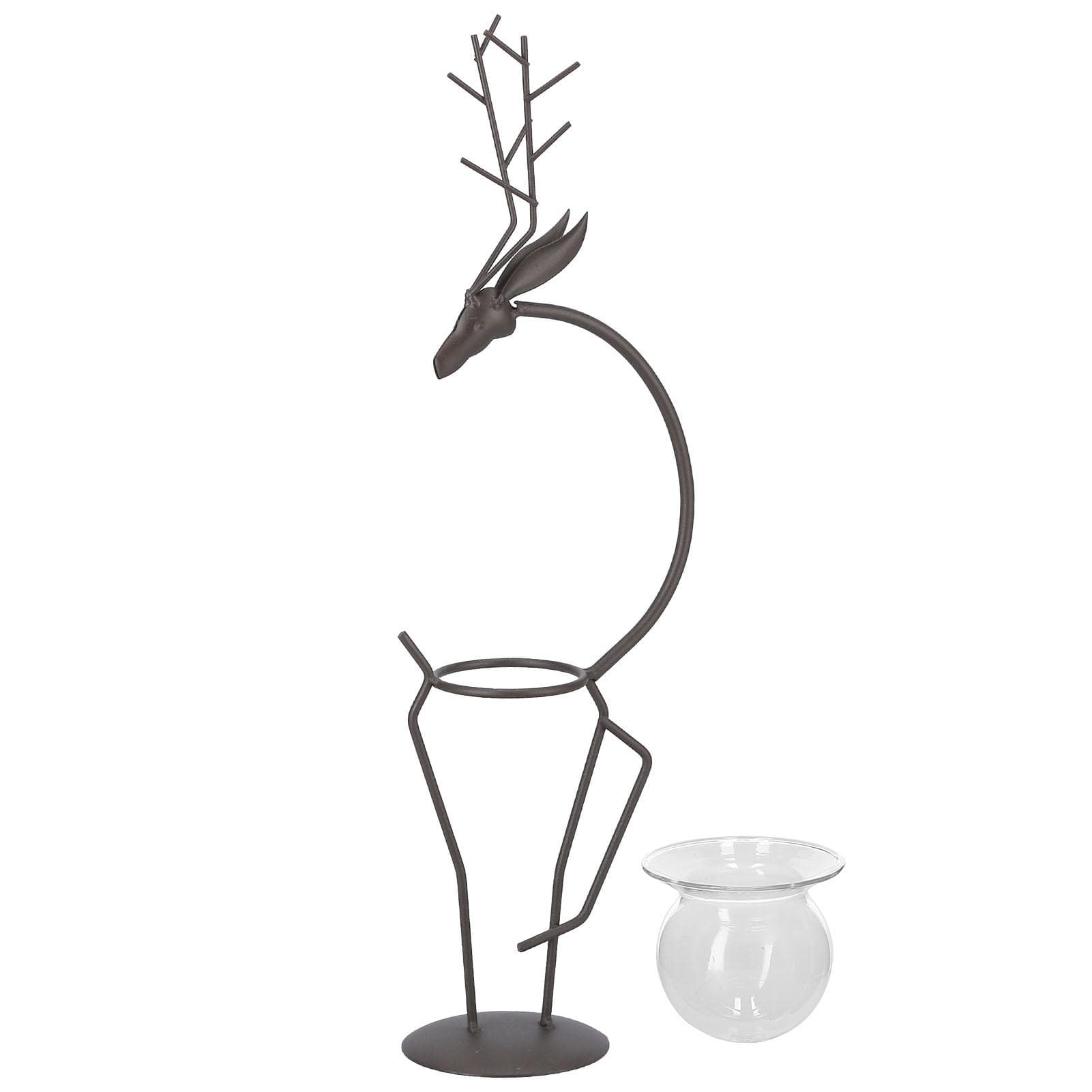 Deer Shape Wrought Iron Plant Stand Transparent Glass Hydroponic Plant Vase for Living RoomType B