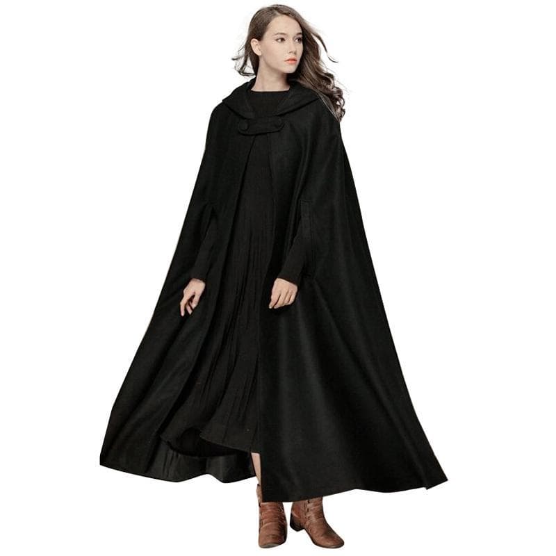 Women Trench Coat Open Front Cardigan Jacket Coat Cape Cloak Poncho Plus L black