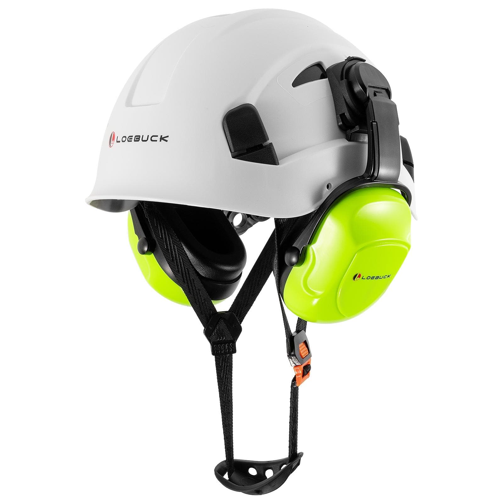 LOEBUCK American style construction work safety helmet with goggles and noise-reducing industrial protective soundproof earmuffs Hard hat White