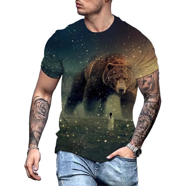Big Bear 3D Print Summer Men's Round Neck T-shirt Casual Short Sleeve Oversized Pullover Fashion Streetwear Trend Men Clothing 4XL