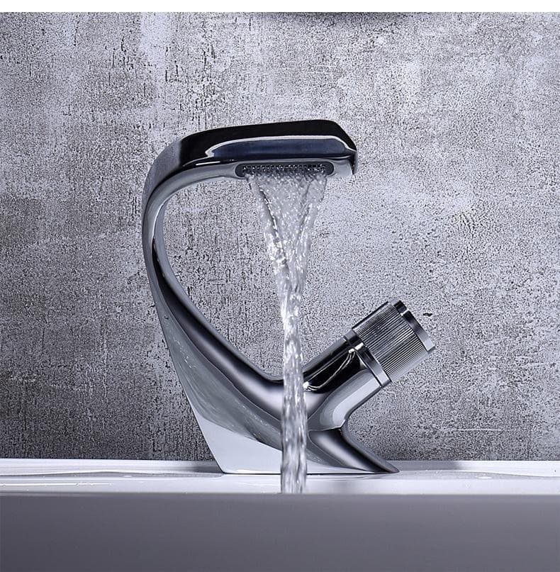 Modern Waterfall Faucet Luxury Basin Faucet Bathroom Faucet Deck Installation Sink Crane and Cold Water Faucet silver