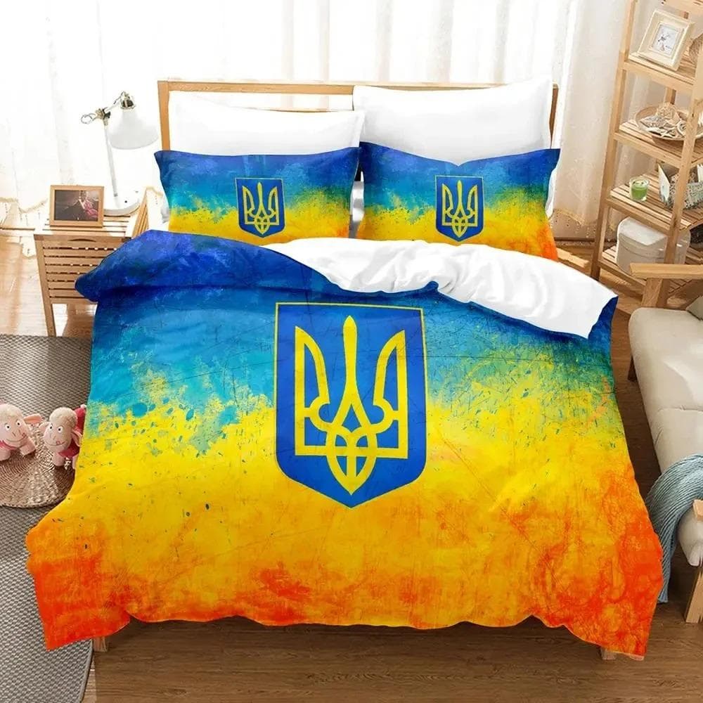 3D Print Ukrainian Flag UKRAINE Bedding Set Duvet Cover Bed Set Quilt Cover Pillowcase Comforter king Queen Size Boys Adult 70x133cm 2pcs