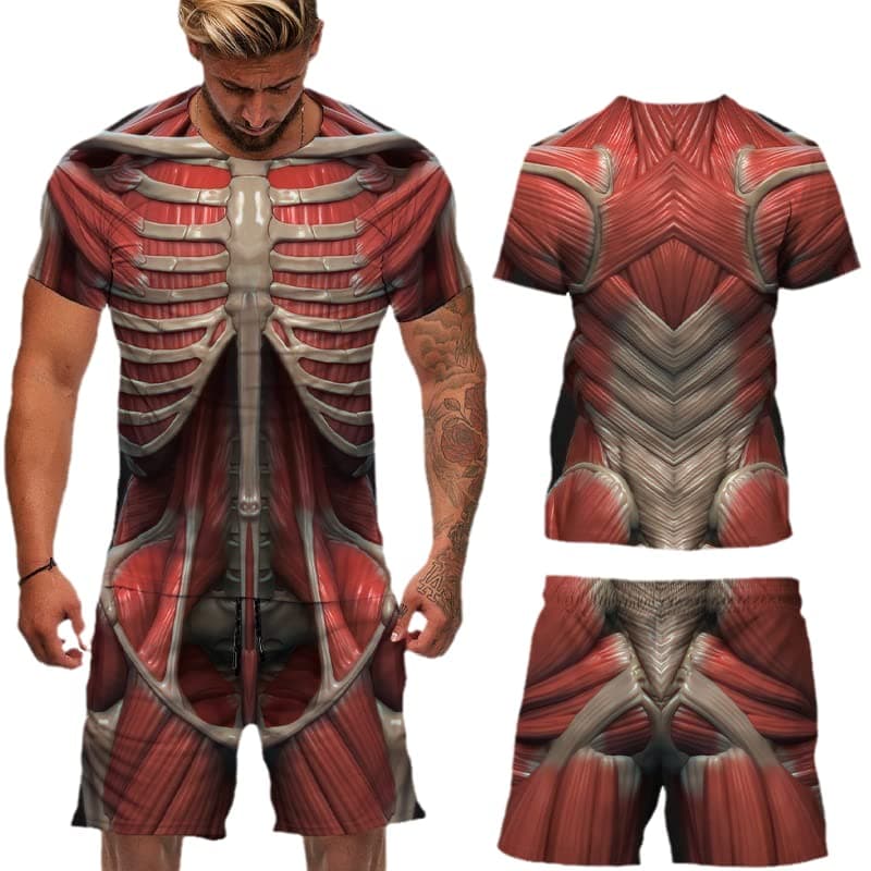 Human Body Muscle 3D Print T-Shirts Shorts Sets Men's Tracksuits Oversized Short Sleeve T Shirt Pants Set Man Suits Clothing L