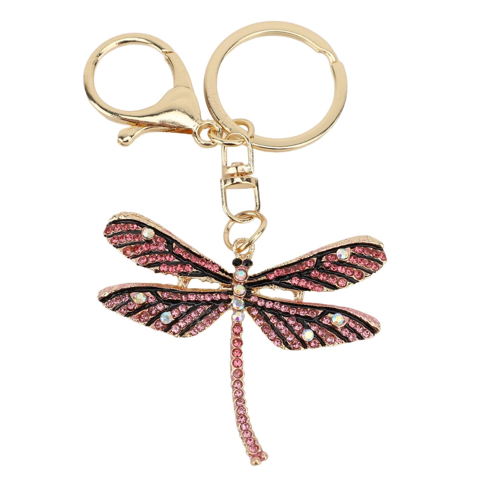 Dragonfly Keychain Zinc Alloy Sparkle Rhinestones Cute Dragonfly Key Ring for Handbag Backpack Blue pink