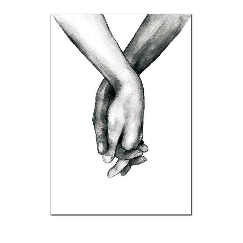 Nordic Poster Black and White Holding Hands Canvas Prints Lover Wall Art Picture Minimalist Decor