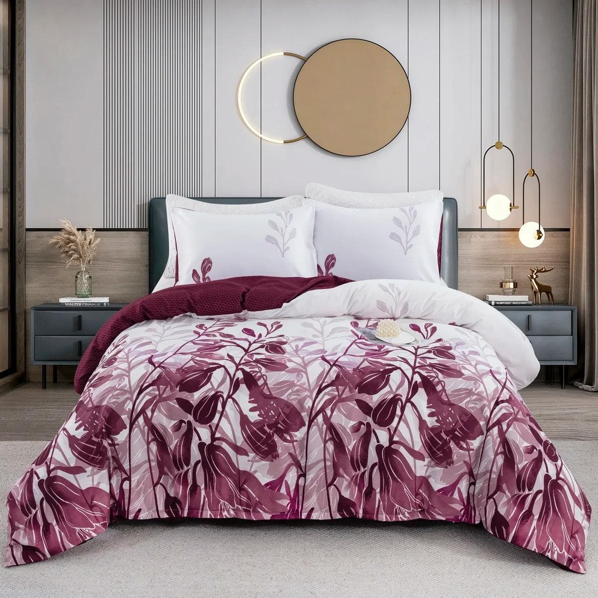 Pink Heart Duvet Cover Set Single Bedding Set 3 Pieces, Soft Comfy Microfiber Love and Stripe Pattern Reversible Quilt Cover EU single(135x200cm)