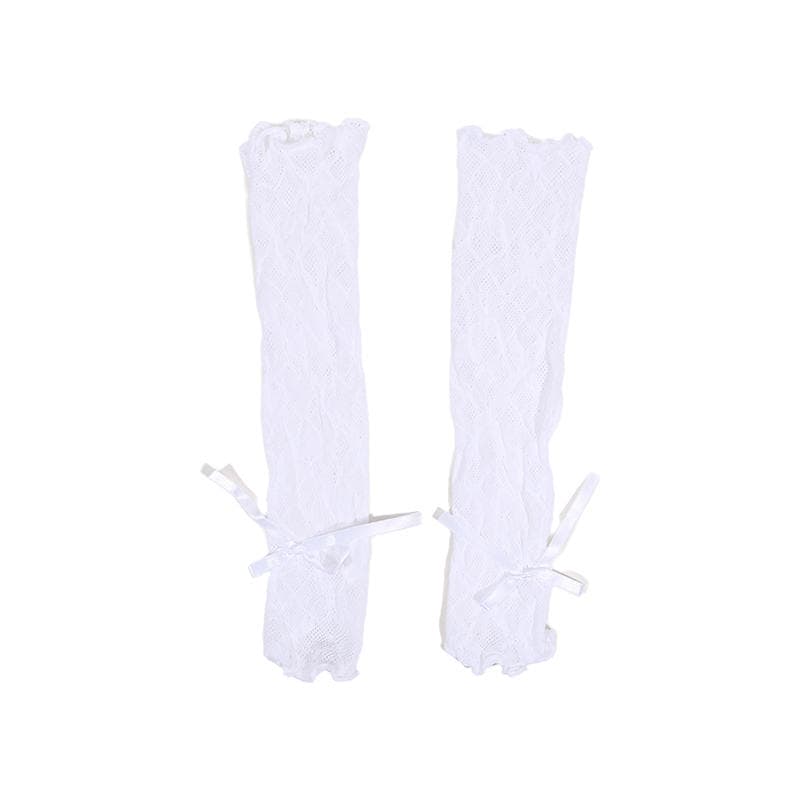 Lace Ruffle Y2k Gloves Fingerless Gloves Mittens JK Lolita Kawaii Women Mesh Fishnet Bowknot Black White Gloves white
