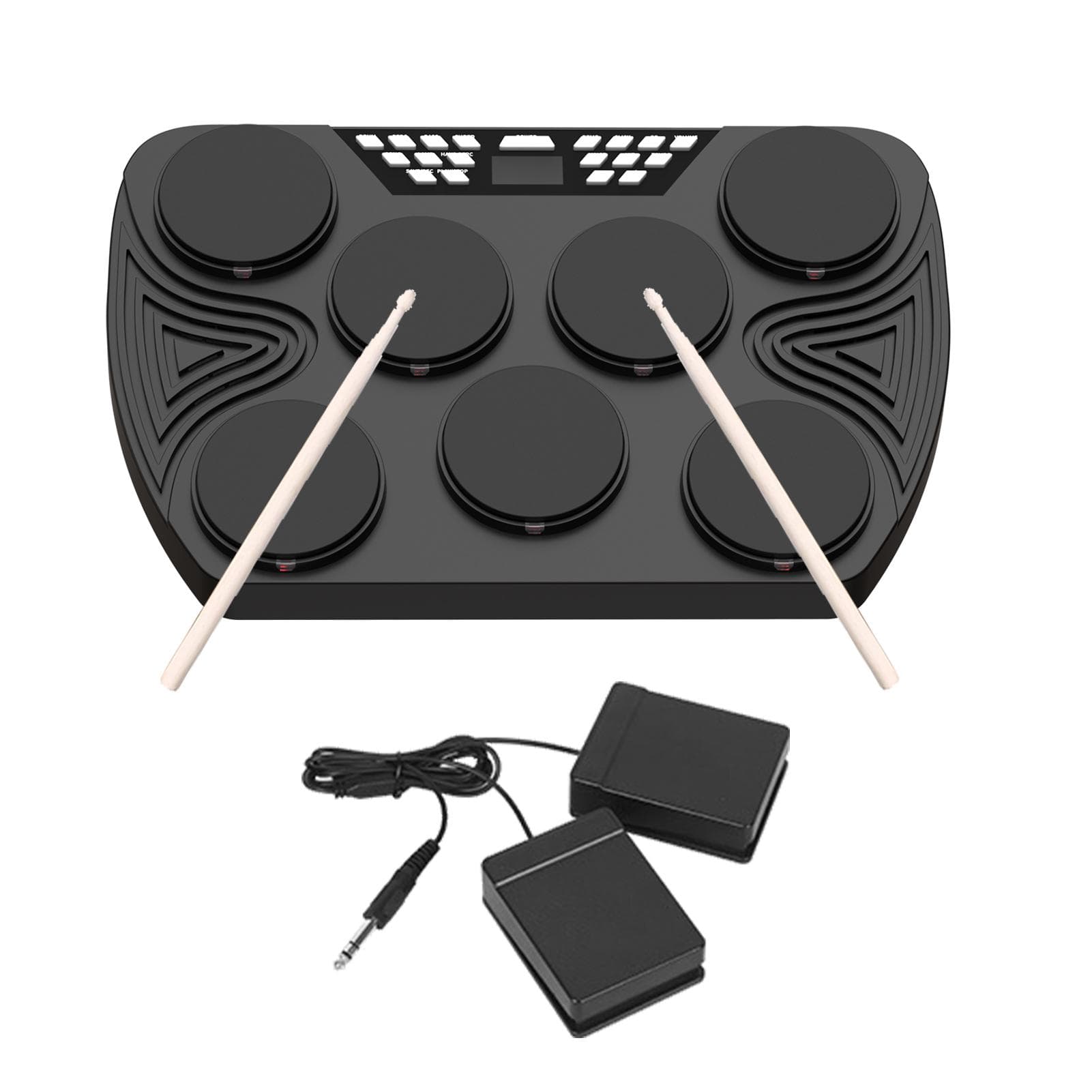 Multifunction Portable Electronic Drum Set 7 Velocity-Sensitive Pads Tabletop Drum Built-in 2 US Plug black