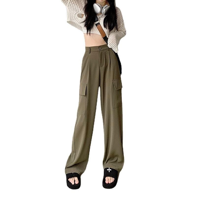 New American Retro Pendant Pants Women's Summer High-waisted Large-size Loose Wide-leg Pants 2XL dark brown