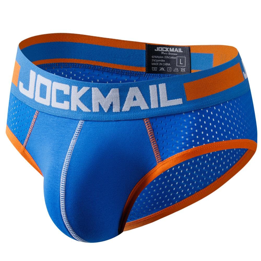 Men's Briefs JOCKMAIL Brand Sexy Low Waist Colour Blocking Design Sports Breathable Underpants Mesh Material Men's Underwear XL blue