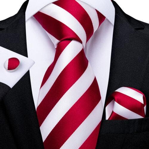 DiBanGu Red Blue Gold Gray Mens Silk Stripped Woven Tie Necktie Hanky Cufflinks N-0242