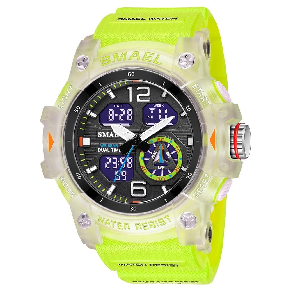 SMAEL Military Watch Quartz Wristwatches Sport 50M Waterproof Alarm Clock Light Analog Digital Male Clocks 8007 Mens Watches Digital green