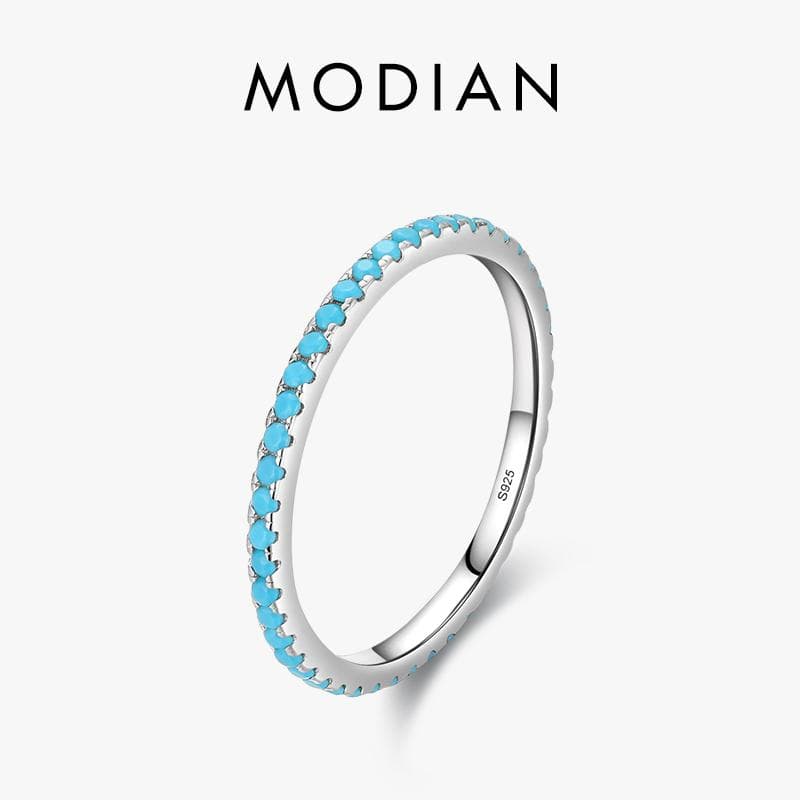Modia 925 Sterling Silver Classic Exquisite Circle Turquoise Charm Stackable Finger Ring For Women Trendy Fine Jewelry 9 silver