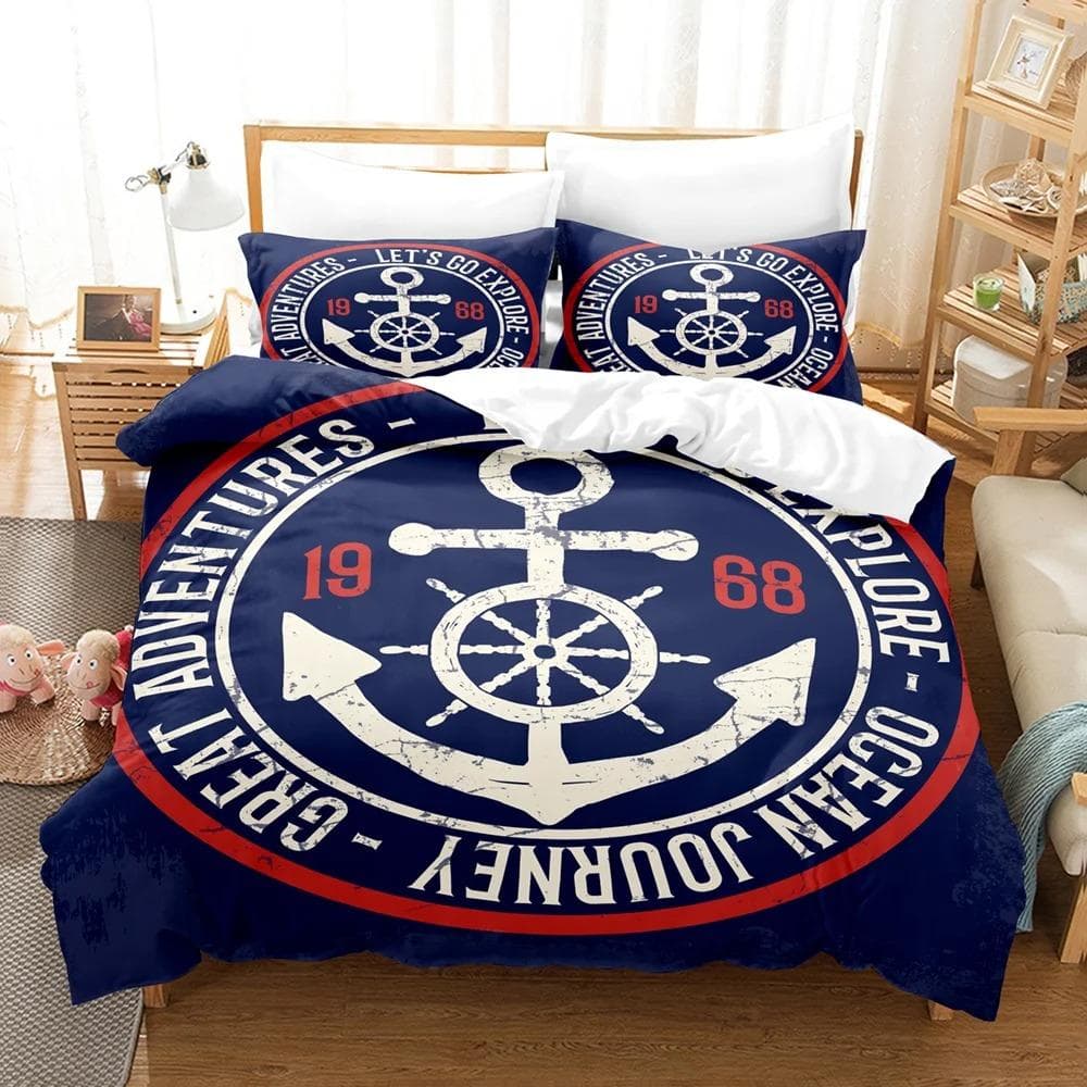 Marine style anchor Bedding Set Single Twin Full Queen King Size Anchor sign Bed Set Aldult Kid Bedroom Duvetcover Sets 3D 228X228cm-3pcs