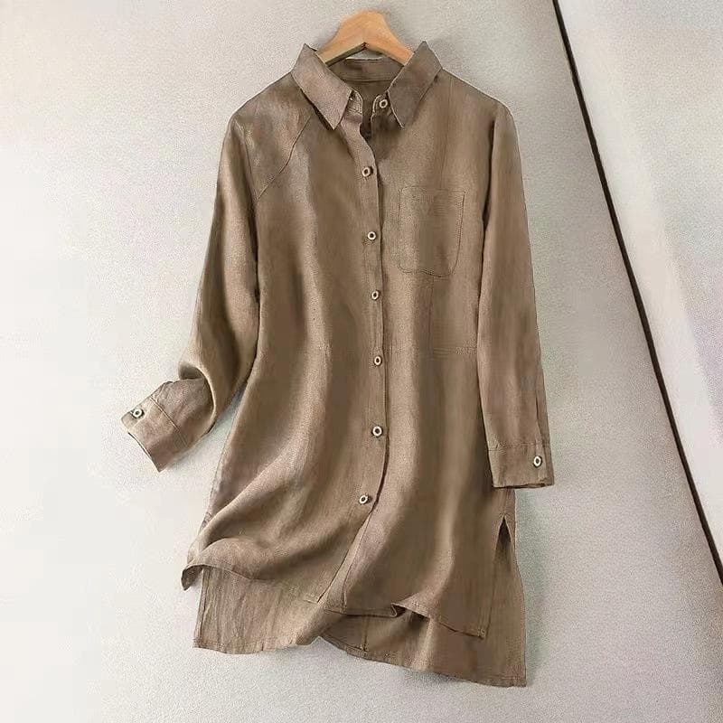 Spring Japanese Korean Cotton Linen Shirt for Women Long Sleeved Loose Oversized Medium To Long Linen Top M khaki