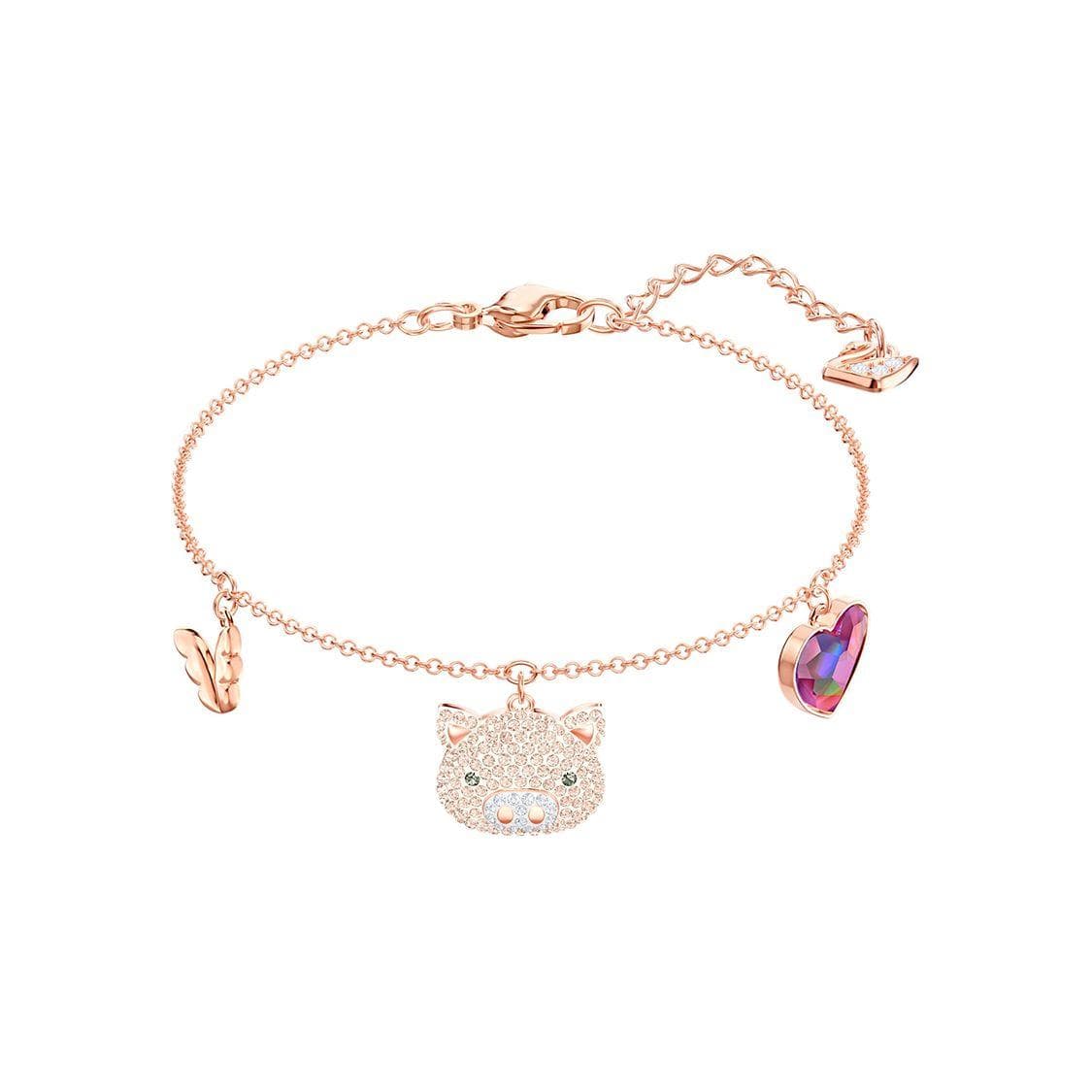 Swarovski Little Cute Pig Romantic Heart Bracelet Women bracelet Gold-Plated Light-Gradient-Color 5447482 Box (Random Color)