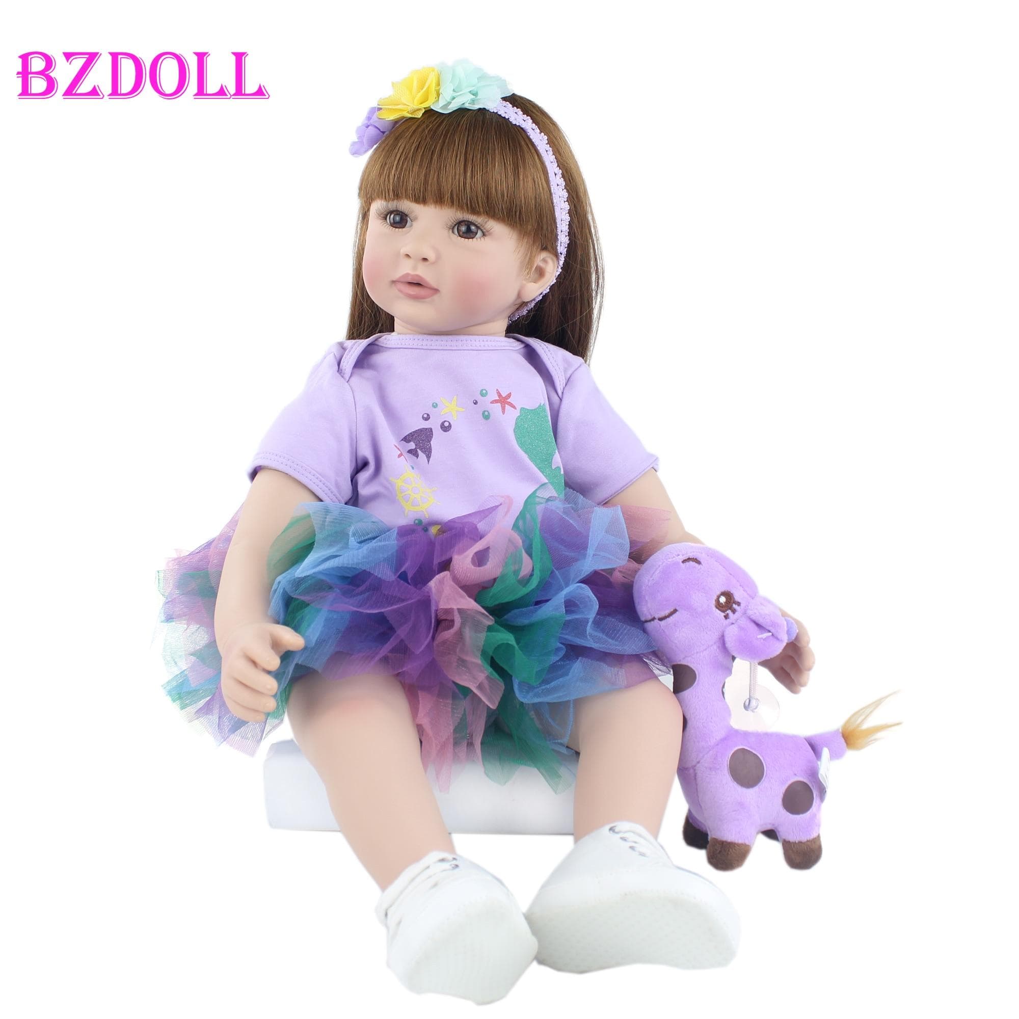 BZDOLL 60cm Soft Cloth Body Silicone Reborn Toddler Doll Princess Girl 24inch Like an Real Baby Play House Toy 60cm Doll, Brown eyes