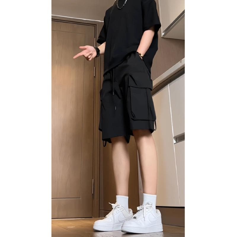 Retro Trendy Workwear Couple Shorts for Summer Thin Loose Casual Quick-drying Sports Wide-leg Five-point Pants 5XL black