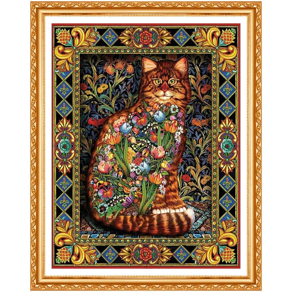 DIY Diamond Painting Cross Stitch Flowers 5D Needlework Full Round Drill Icon Cat Decor Painting 20X30CM
