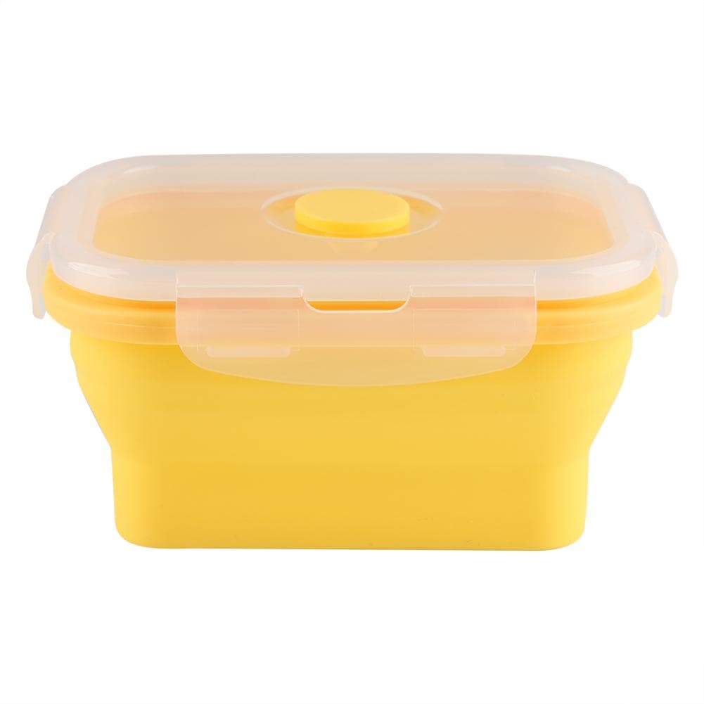 350ml Rectangle Silicone Bento Box Collapsible Lunch Box Microwave Food Container (Yellow) yellow