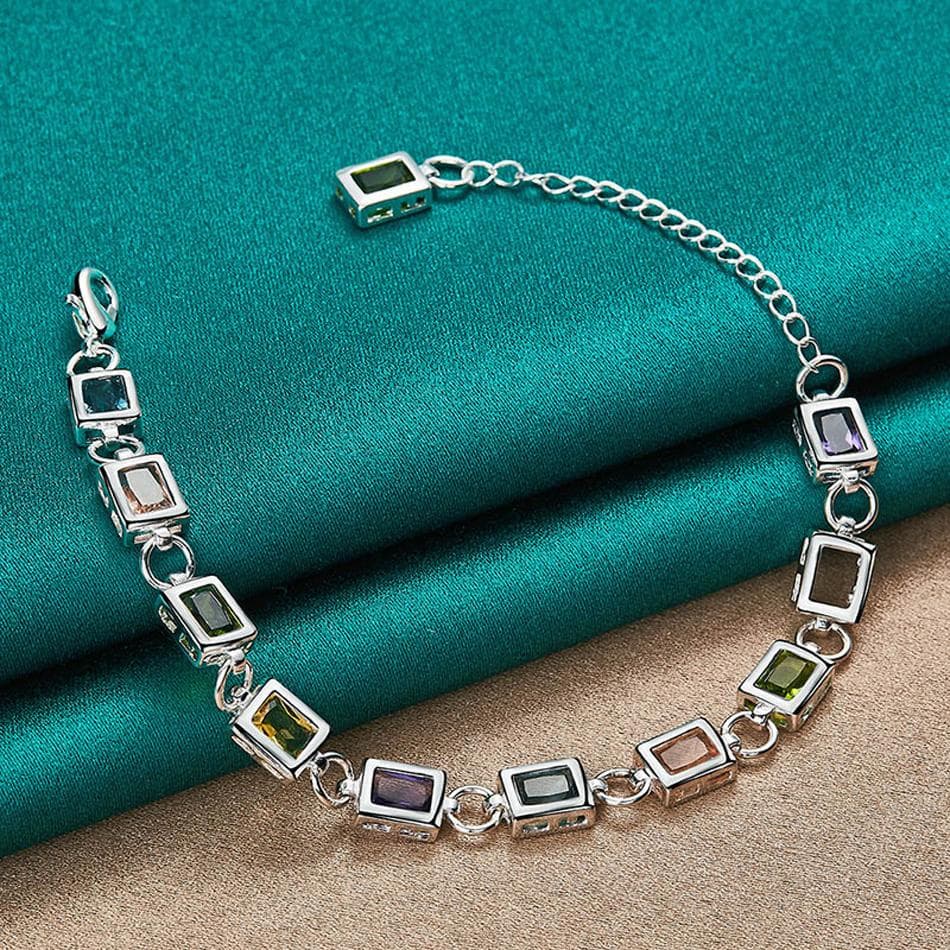925 Sterling Silver AAAAA Zircon Chain Bracelet Fashion Jewelry MB244 20cm