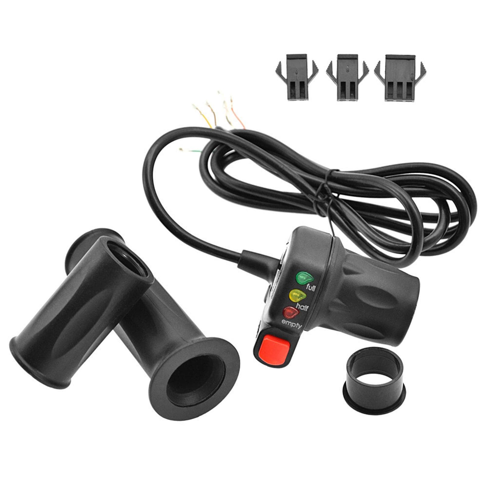 36V/48V Right and Left Electric Bike Handlebar Throttle Grip with Battery Indicator Power Switch 36V black