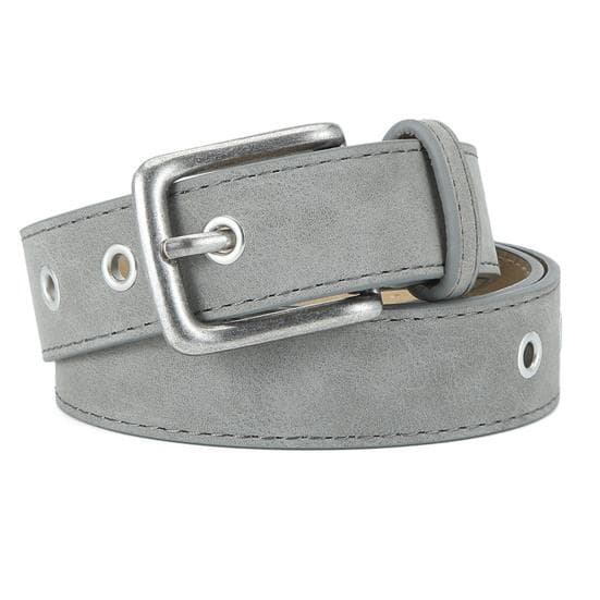 Women Belt Matte Texture Solid Color Pin Buckle Belt Multi Holes Adjustable Length Faux Leather Waistband grey