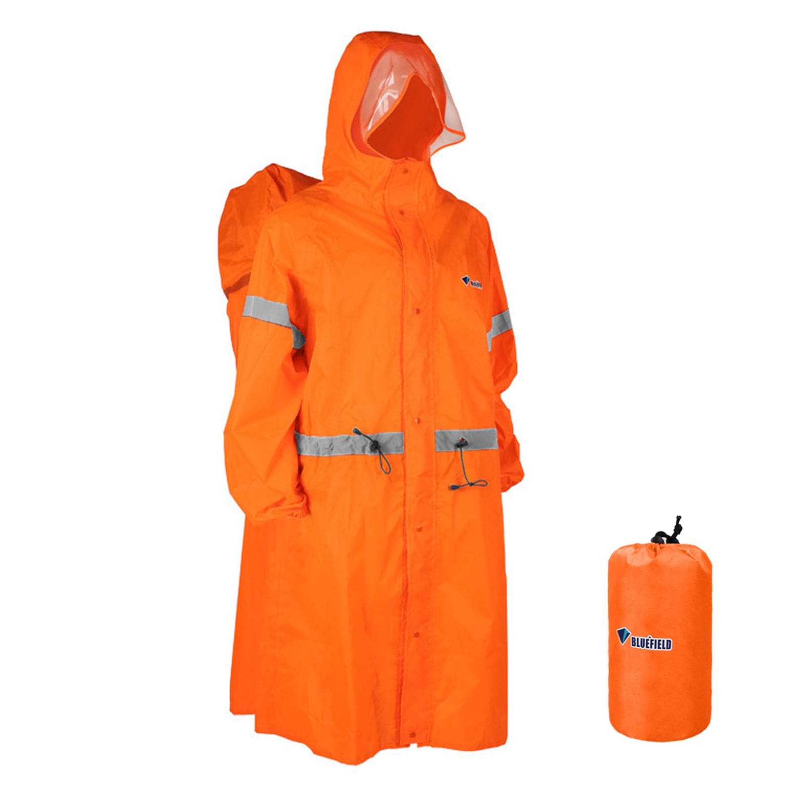 Hooded Rain Poncho for Adults High-visibility Reflective Waterproof Raincoat Jacket with Backpack L orange
