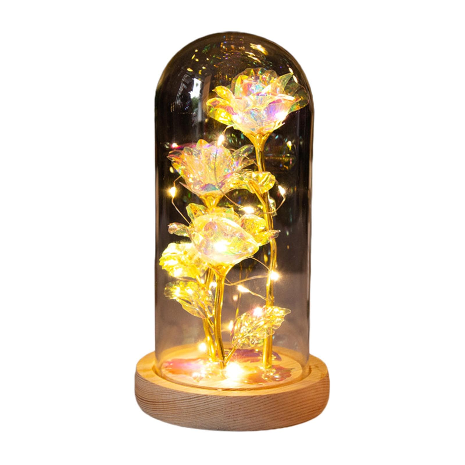 LED Rose Light Rose in Glass on Wooden Base Artificial Rose Flower Light Preserved Rose with LED