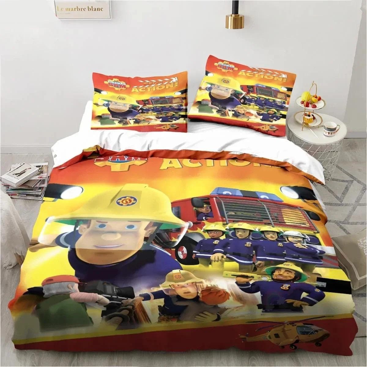 Cartoon Fireman Sam Toys Bedding Set Duvet Cover Bed Set Quilt Cover Pillowcase Comforter king Queen Size Boys Adult Bedding Set 70x133cm 2pcs