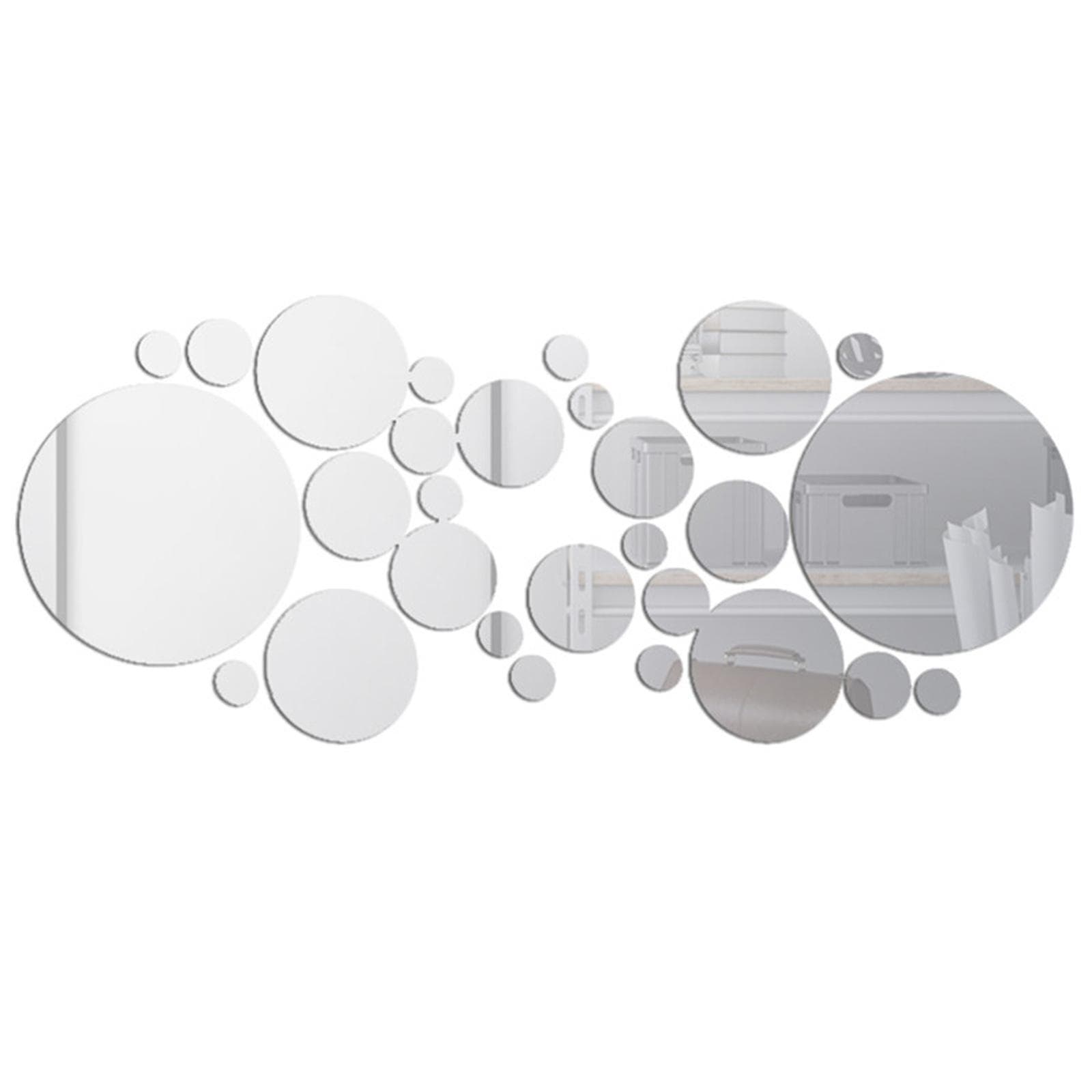 30PCS Mirror Wall Decals Round Circle Wall Stickers Removable Acrylic Decorative Mirror DIY HomeDecorations silver