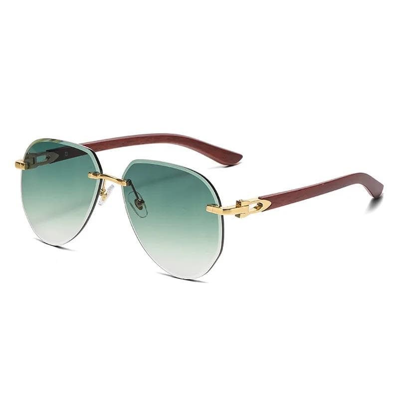 Rimless Vintage Pilot Sunglasses UV400 Luxury Brand Designer Punk Shades Wood Grain for Women Men