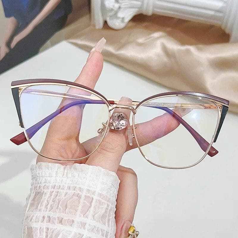 Fashion Cat-eye Frames Women Multi-color Splicing Metal Anti-blue Glasses European Style Color-changing