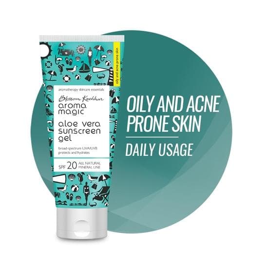 Aroma Magic Aloe Vera Sunscreen Gel With Broad Spectrum Protection UVA/UVB |SPF 20 |For Oily & Acne Prone Skin | 100 ml