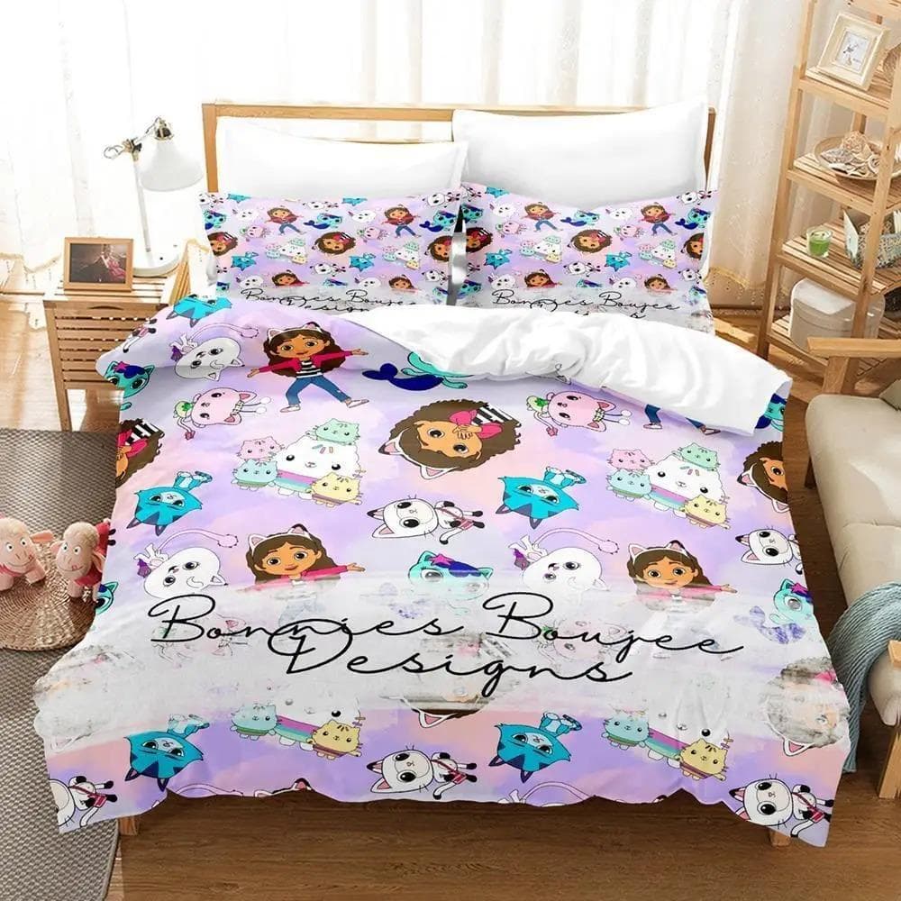 Gabbys Dollhouse Bedding Set Single Twin Full Queen King Size Bed Set Adult Kid Bedroom Duvet cover Sets 3D Anime Bed Sheet Set US Full 200x230cm