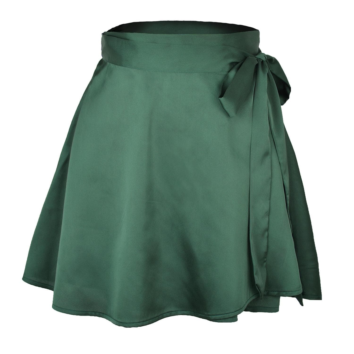 Summer Satin Wrap Skirt Womens Solid Color Mini High Waist Skirts New Fashion One-piece Lace Short Skirt S green
