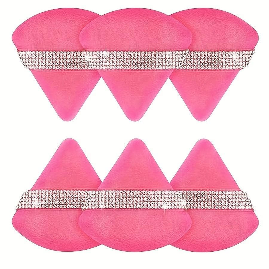 6 Pieces Makeup Sponge Powder Puff Face Soft Triangle Makeup Puff Diamond Decor Cosmetic Foundation Sponge For Loose Powder Wet Dry Makeup Tool rose red