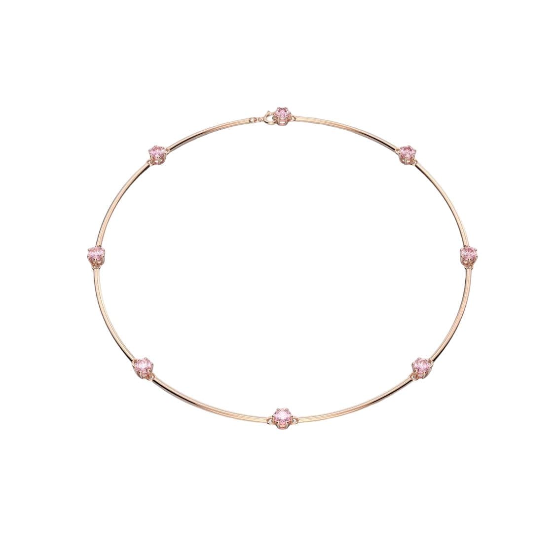 Swarovski Constella Round Cut Pink Rose Gold Plated Cubic Zirconia Necklace Women necklace 5640281 Box (Random Color)