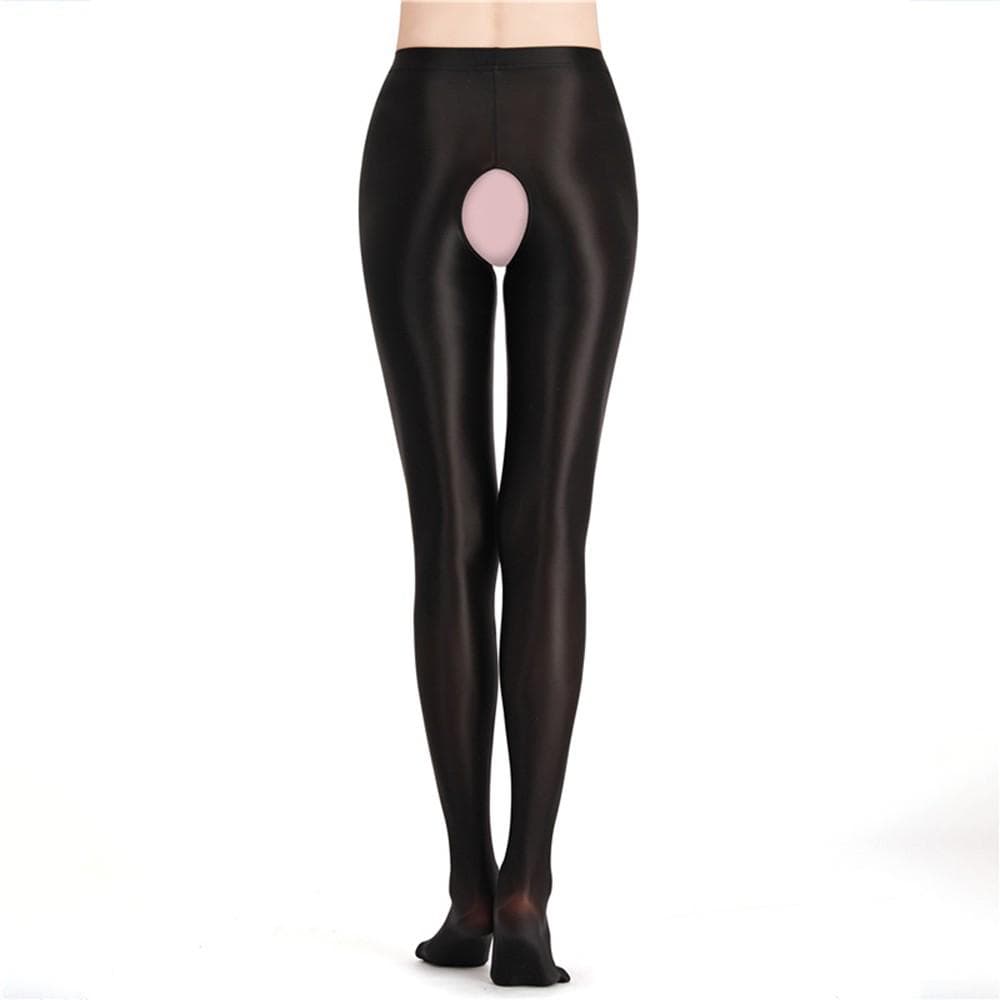 Womens Pantyhose Stockings Crotchless Glossy High Waist M-XL XL