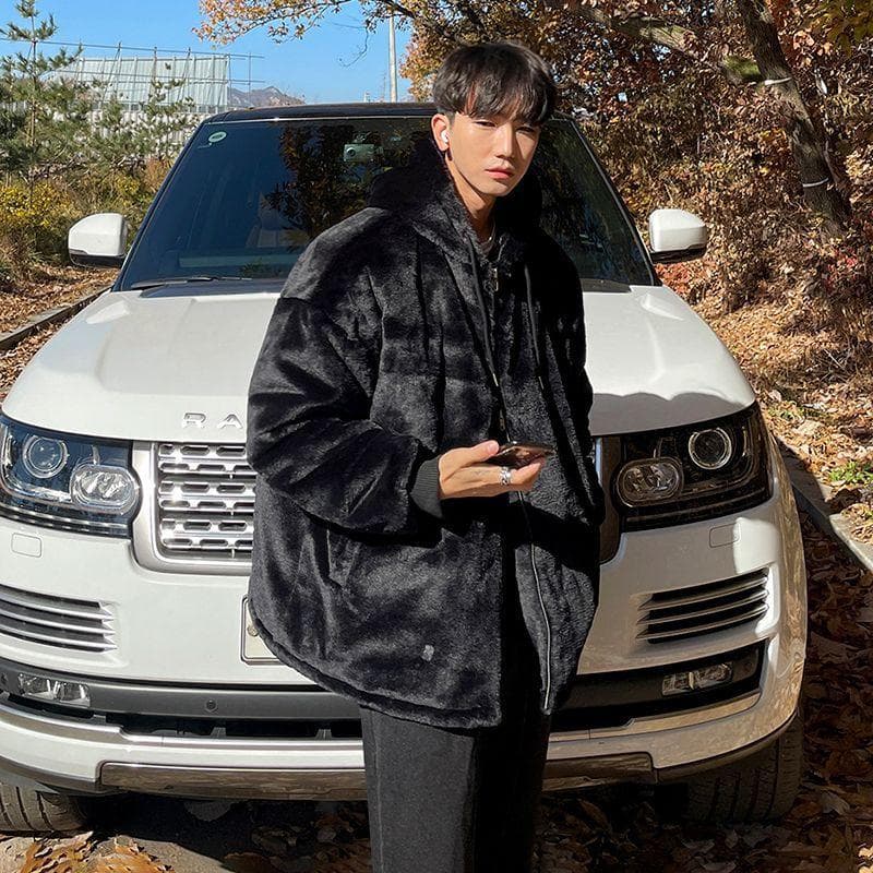 Lamb Velvet Cotton Coat for Men In Winter Korean Style Loose and Trendy Velvet Thickened Hooded Jacket Cotton Coat 2XL