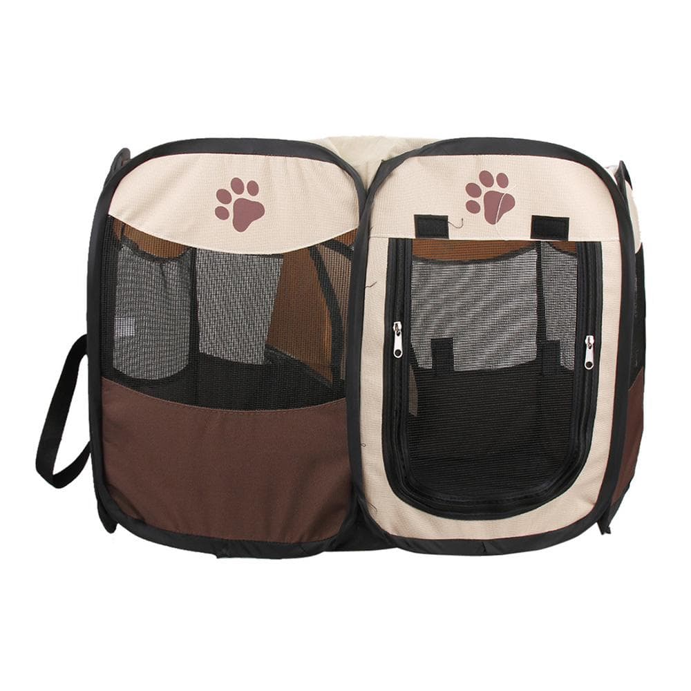 Portable Foldable Waterproof Pet playpen Open-Air Oxford Air Mesh Playpen and Exercise Pen Tent brown
