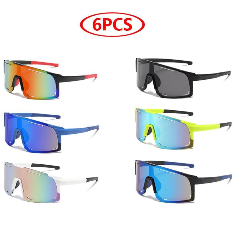 6pcs Cycling Sunglasses Men Women Sports UV Protection Running Riding Bike Glasses Mirror Lens Eyewear for Skiing Fishing