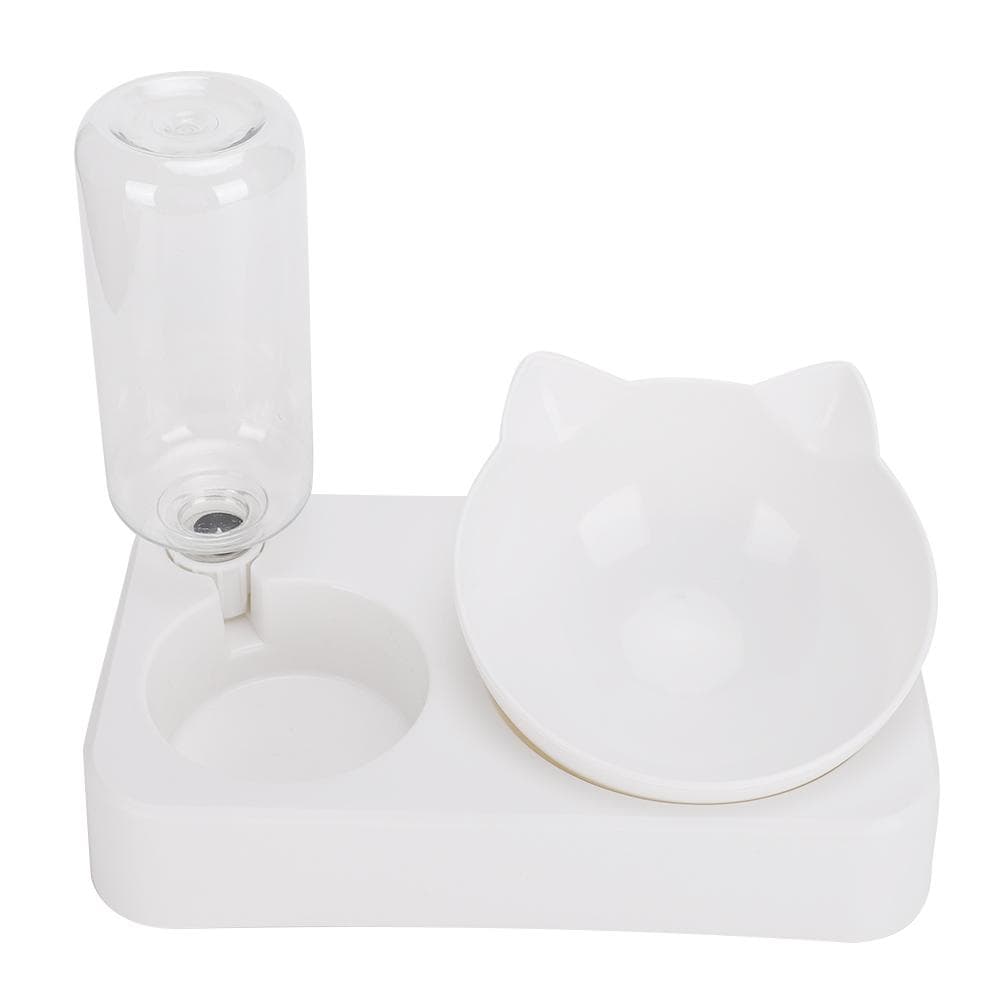 Pet Double Food Feeder Water Drinking Bottle 15 degrees Adjustable Tilted Neck Protection Cat Dog Feeding L(for 6.5-9kg)