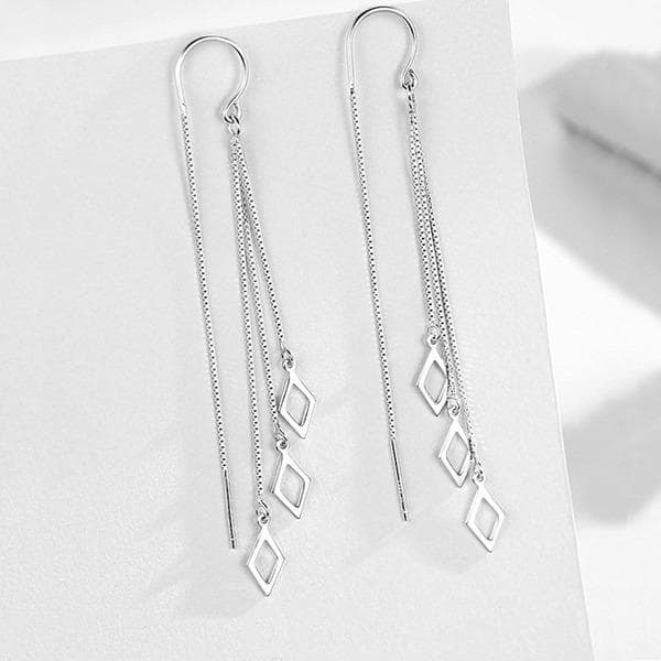 Temperament Long Tassel Geometric Rhombus Drop Earrings For Women