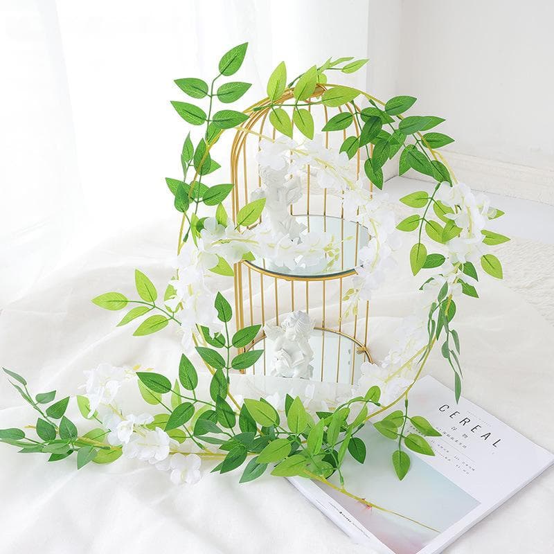 2M Artificial Wisteria Flowers Garland Vine Silk Hanging Flower for Home Garden Outdoor Ceremony Wedding Arch Floral Decoration white