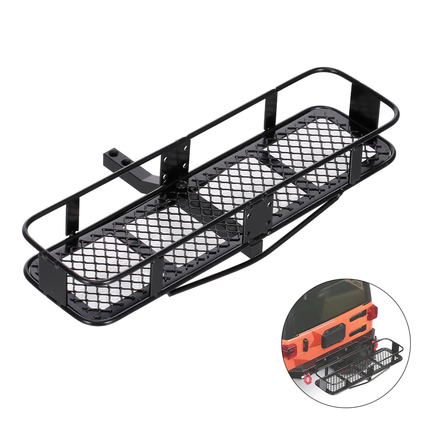 1/10 RC Car Back Hitch Cargo Carrier Luggage Basket Capacity Basket Trailer Compatible with Hsp black
