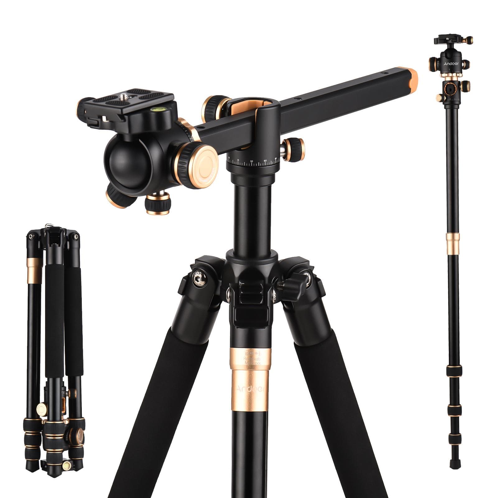 Andoer 184cm/72.4in Portable Photography Tripod Horizontal Camera Tripod Stand Monopod Aluminum black