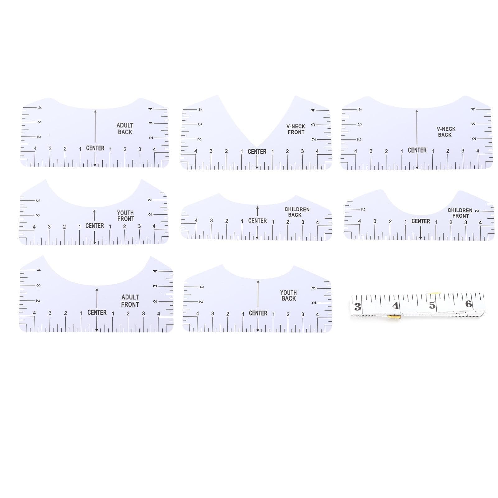 9Pcs TShirt Alignment Tool DIY VNeck Ruler PVC Shirt Tape Measure for Adult Youth Toddler Infant