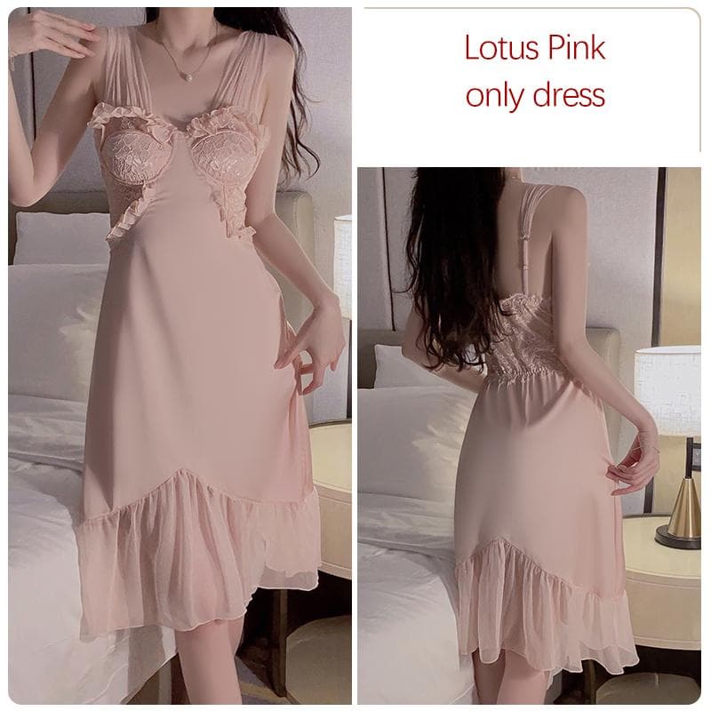 Autumn and Winter Suspender Women's Pajamas Sexy Backless Lace Breast Pads Steel Ring Push-up Pajamas Women's Set M