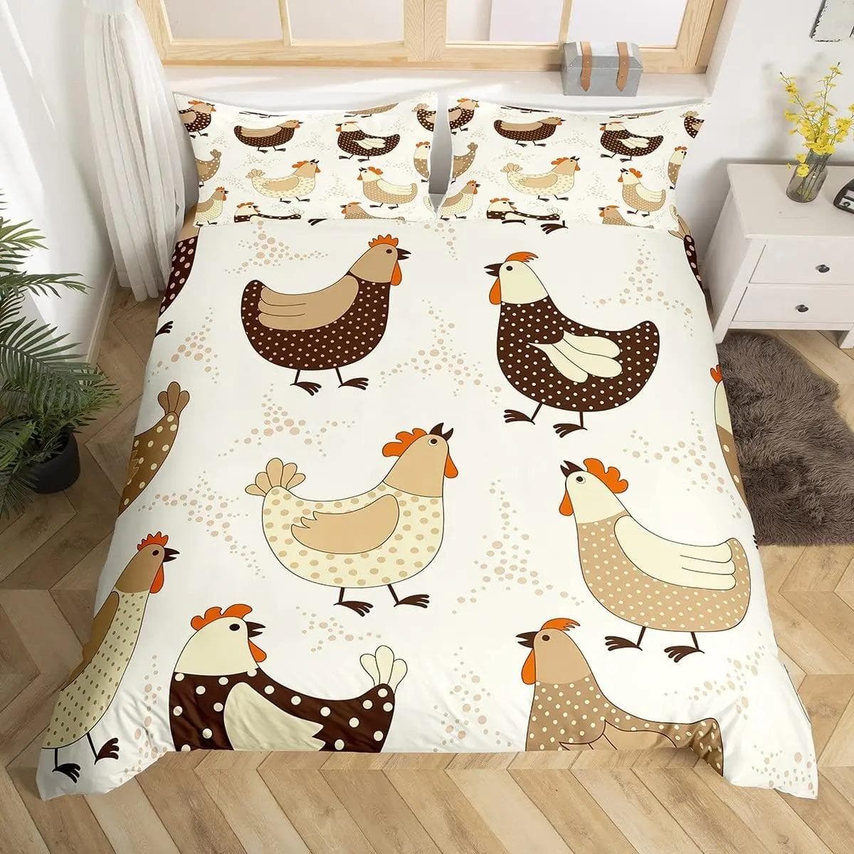 Cute Chicken Duvet Cover King Queen Colorful Rooster Bedding Set Farm Animal Comforter Cover Funny Rustic Farmhouse Quilt Cover EU Single 135x200cm